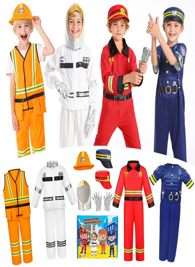 DISHIO Kids Pretend Role Play Costumes, Dress Up Clothes for Toddlers, 4 Sets Astronaut, Policeman, Firefighter, Engineer Costume for Kids and Toddlers Boys Christmas Birthday Age 3 to 6 - Image 1